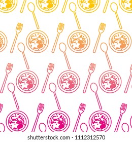 degraded line lobster soup and cutlery utensils background vector illustration