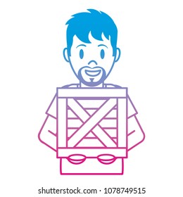 degraded line man delivery with beard and wood package