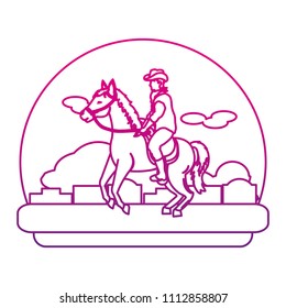 degraded line man riding horse in the desert landscape