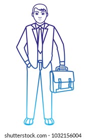degraded line man with suitcase and elegant clothes style