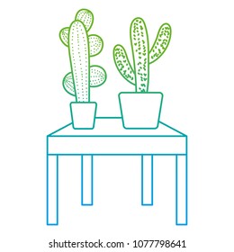 degraded line nature cactus plant inside flowerpot in the table
