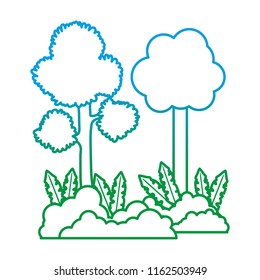 degraded line nature trees with branches and bushes plant