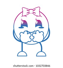 degraded line nice female emoji expression with arms and legs