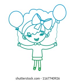 degraded line nice girl child with hair and balloons