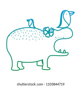 degraded line nice hippopotamus and toucans wild animals