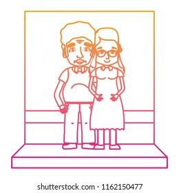 degraded line nice woman and man elderly couple