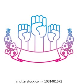 degraded line opposition hands up with flowers and ribbon style