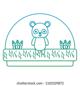 degraded line panda cute animal in the countryside and plants