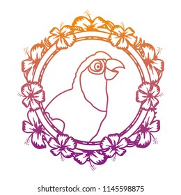 degraded line parrot animal inside circle flowers branches