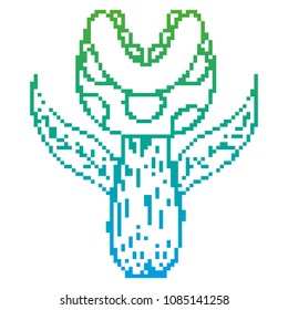degraded line pixel plant character with mouth and teeth