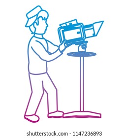 degraded line professional cameraman with camcorder video equipment degraded line professional cameraman with camcorder video equipment