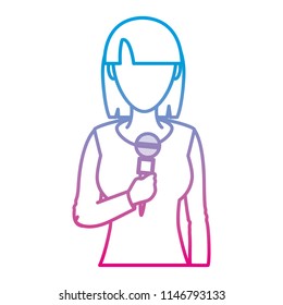 degraded line professional woman reporter with microphone object