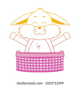 degraded line rabbit animal with open hands inside hamper
