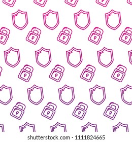 degraded line security padlock and shield protection background