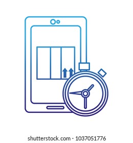 degraded line smartphone with box package and chronometer time