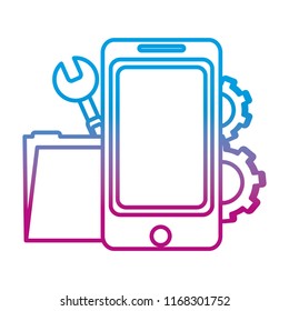 degraded line smartphone with folder file and industry equipment