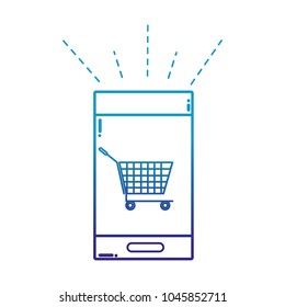 degraded line smartphone technology with market shopping cart