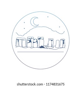 degraded line stonehenge sculpture at night landscape with moon