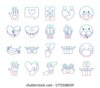 degraded line style icon set design of hug love passion and romantic theme Vector illustration
