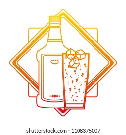 degraded line tequila bottle and port glass beverage emblem