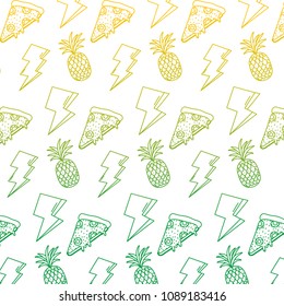 degraded line thunders with pineapple and pizza food background
