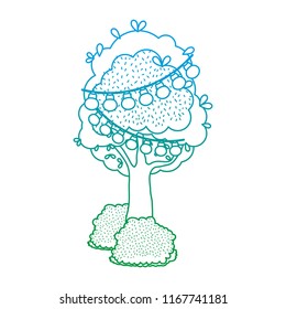degraded line tree with branch leaves and bulbs hanging