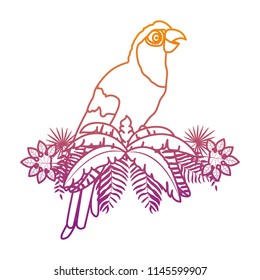 degraded line tropical parrot with branches plants leaves