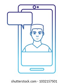 degraded line user elegant man inside smartphone with chat bubble