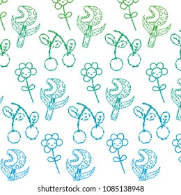 degraded line videogame plant with cherry fruit and flower background
