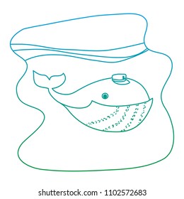 degraded line whale animal with hat in the ocean landscape