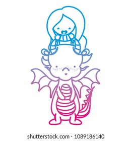degraded line woman with long hair in the dragon animal