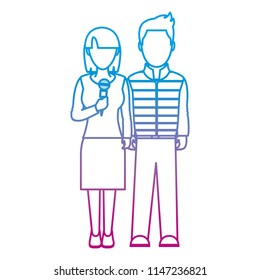 degraded line woman reporter job with elegan man