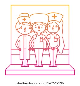 degraded line women nurses assistant with professional doctor