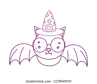 degraded outline bat wearing glasses with witch hat