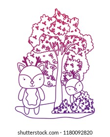 degraded outline beauty deer wild animal and tree