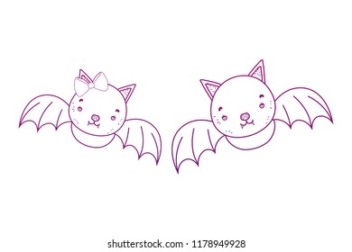 degraded outline couple bat wild animal flying