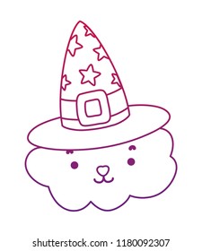 degraded outline cute cloud with witch hat style