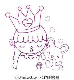 degraded outline cute girl with crown and nice mouse