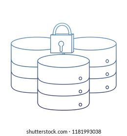 degraded outline data network server and closed padlock
