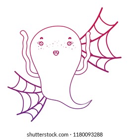 degraded outline funny ghost character with spiderweb style