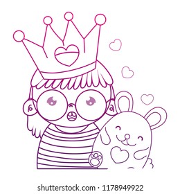 degraded outline girl wearing glasses with cute mouse
