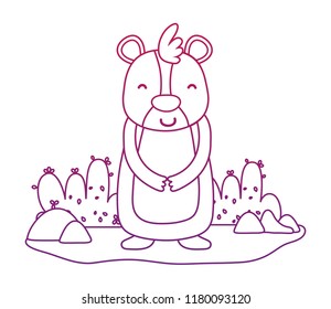 degraded outline happy bear wild animal in the landscape