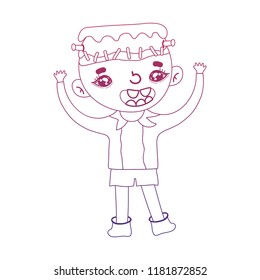 degraded outline happy boy frankenstein with casual clothes