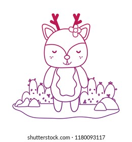 degraded outline happy deer wild animal in the landscape