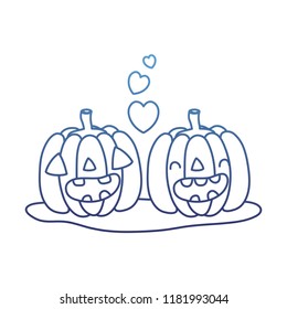degraded outline kawaii happy pumpkin couple with heart