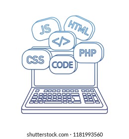 degraded outline laptop with data code system program