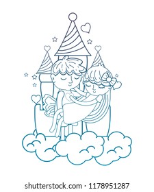 degraded outline nice boy carrying girl in the casle