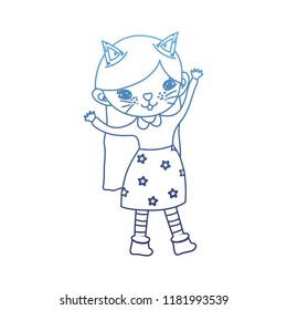 degraded outline nice girl with kitten halloween custome