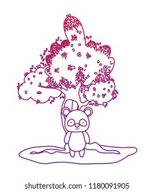 degraded outline tree with window and cute panda wild animal