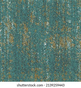 Degraded painted surface with stains and scratches. Grunge background in blue and gold.